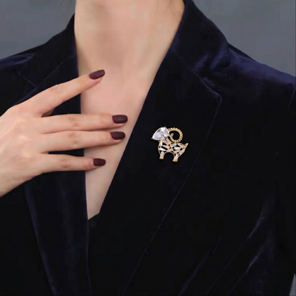 AVELIA Gold Crystal Sheep Brooch