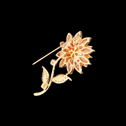 AVELIA Gold Crystal Sunflower Brooch with Amber Petals
