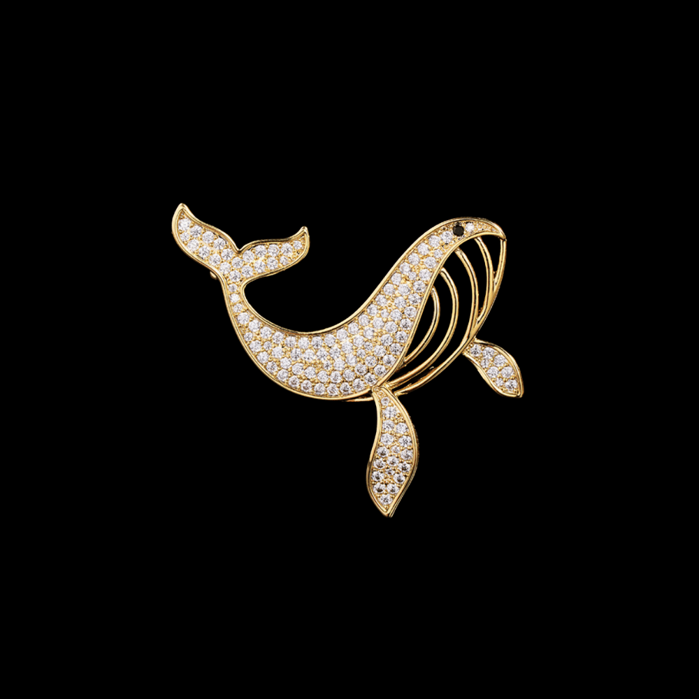 AVELIA Gold Crystal Whale Brooch