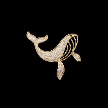 AVELIA Gold Crystal Whale Brooch