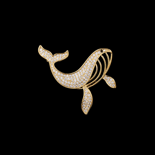 AVELIA Gold Crystal Whale Brooch
