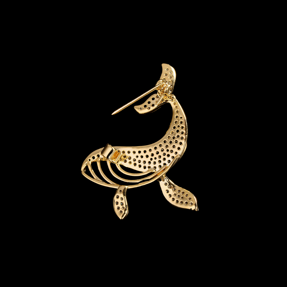 AVELIA Gold Crystal Whale Brooch