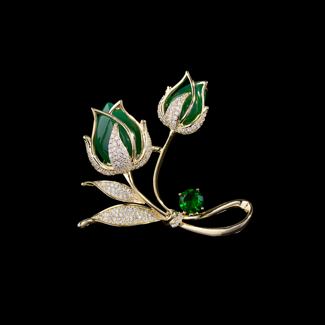 AVELIA Gold Emerald Tulip Brooch