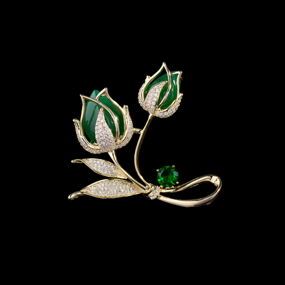 AVELIA Gold Emerald Tulip Brooch