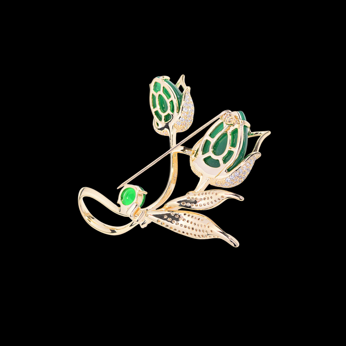AVELIA Gold Emerald Tulip Brooch