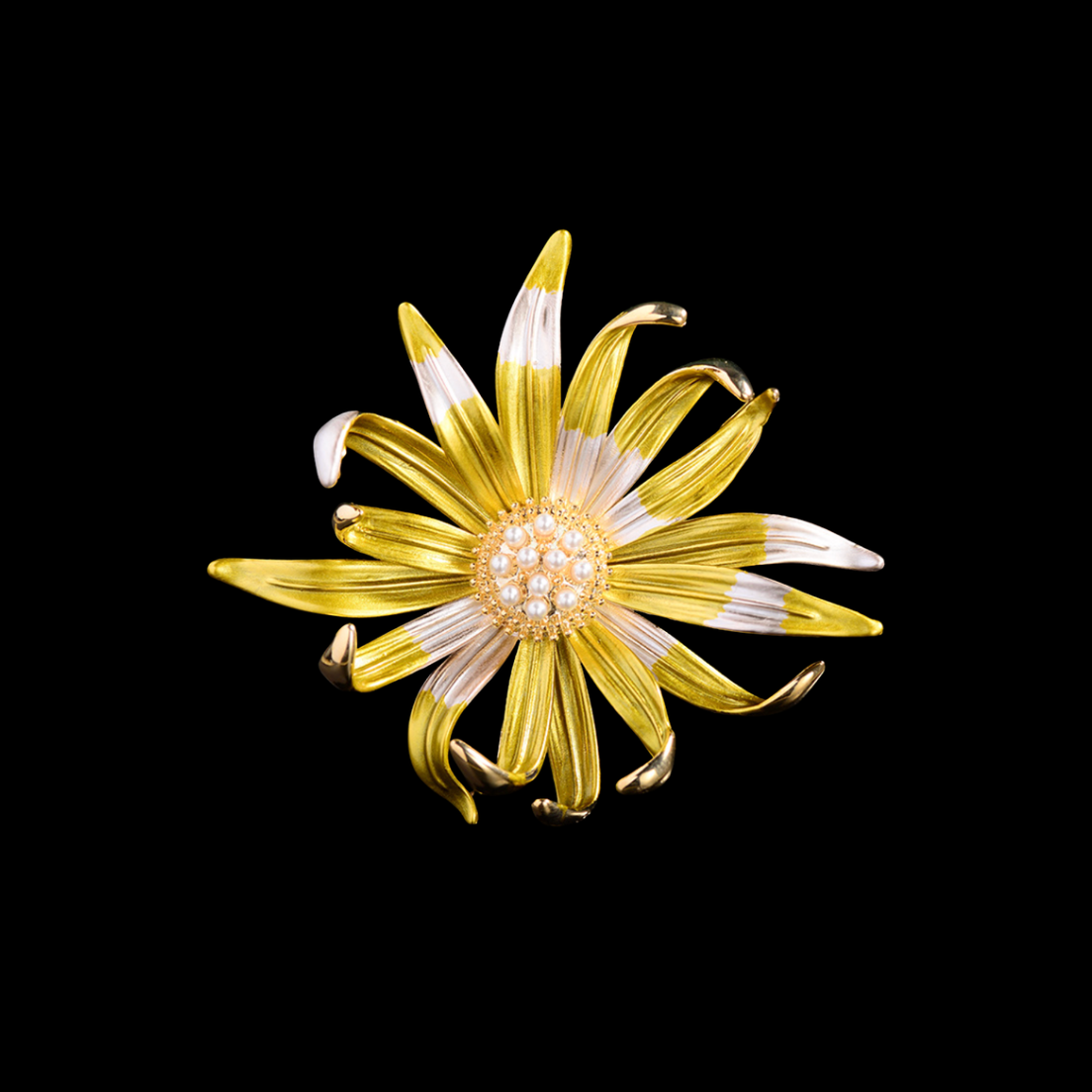 AVELIA Gold Enamel Chrysanthemum Brooch