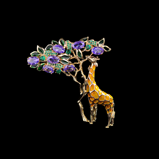 AVELIA Gold Enamel Giraffe Brooch
