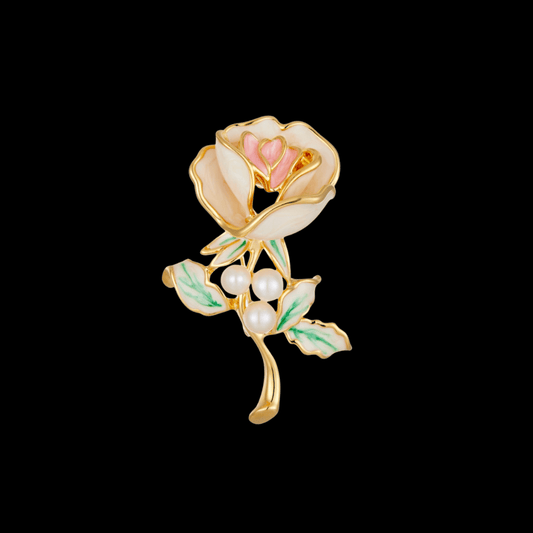 AVELIA Gold Enamel Rose Brooch​