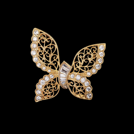 AVELIA Gold Filigree Butterfly Brooch with Crystal Wings