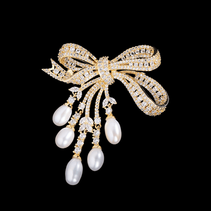 AVELIA Gold Pearl Bow Brooch