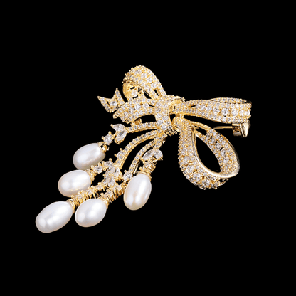AVELIA Gold Pearl Bow Brooch