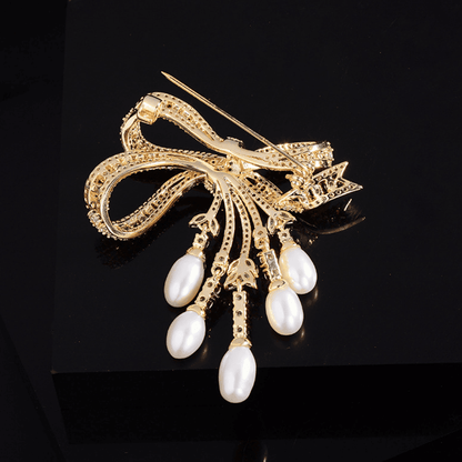 AVELIA Gold Pearl Bow Brooch