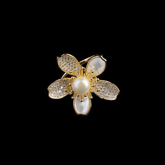 AVELIA Gold Pearl Flower Scarf Ring