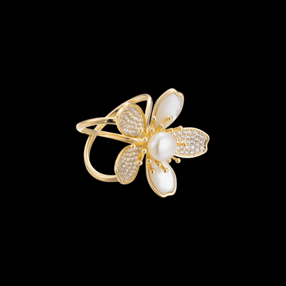 AVELIA Gold Pearl Flower Scarf Ring