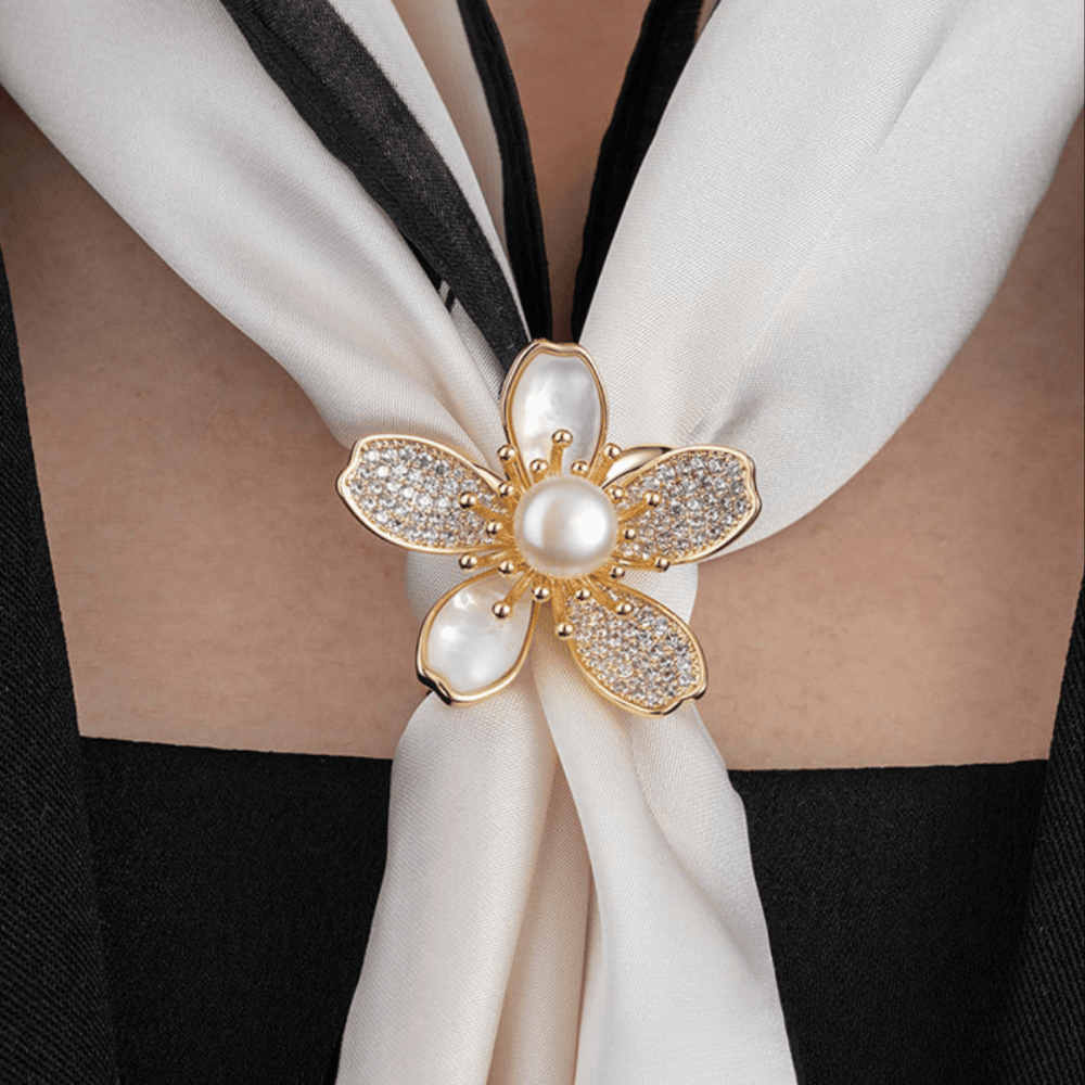 AVELIA Gold Pearl Flower Scarf Ring