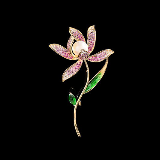 AVELIA Gold Pearl Narcissus Flower Brooch