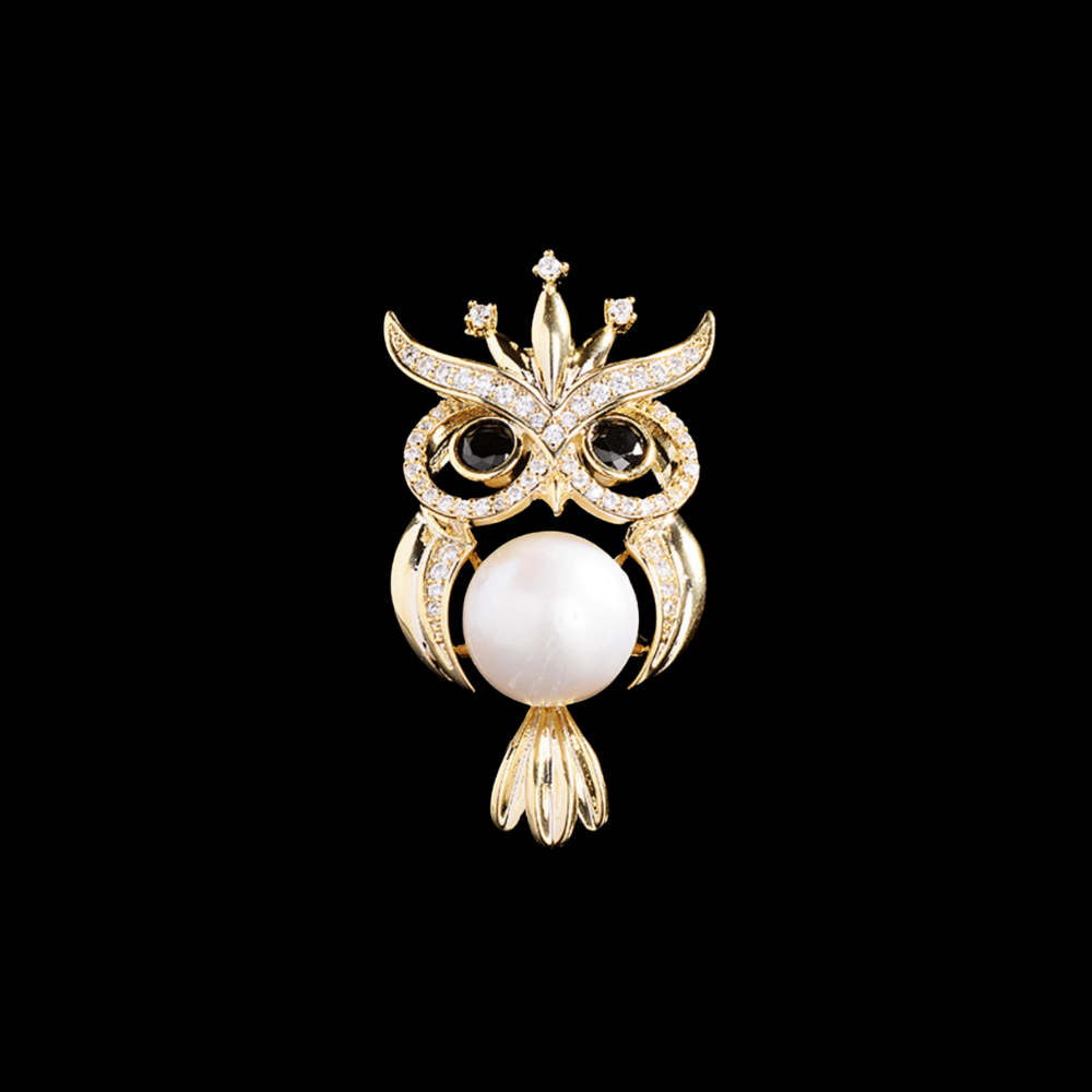AVELIA Gold Pearl Owl Brooch