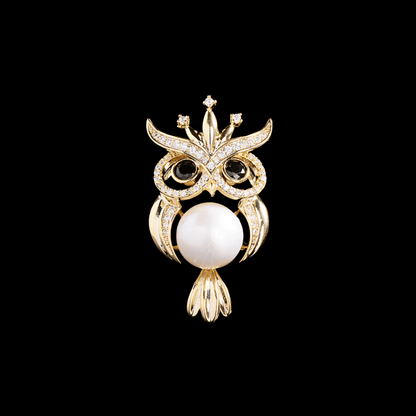 AVELIA Gold Pearl Owl Brooch