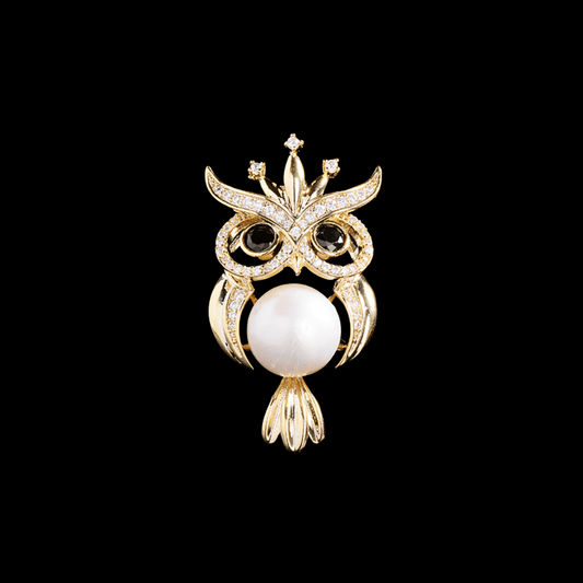 AVELIA Gold Pearl Owl Brooch