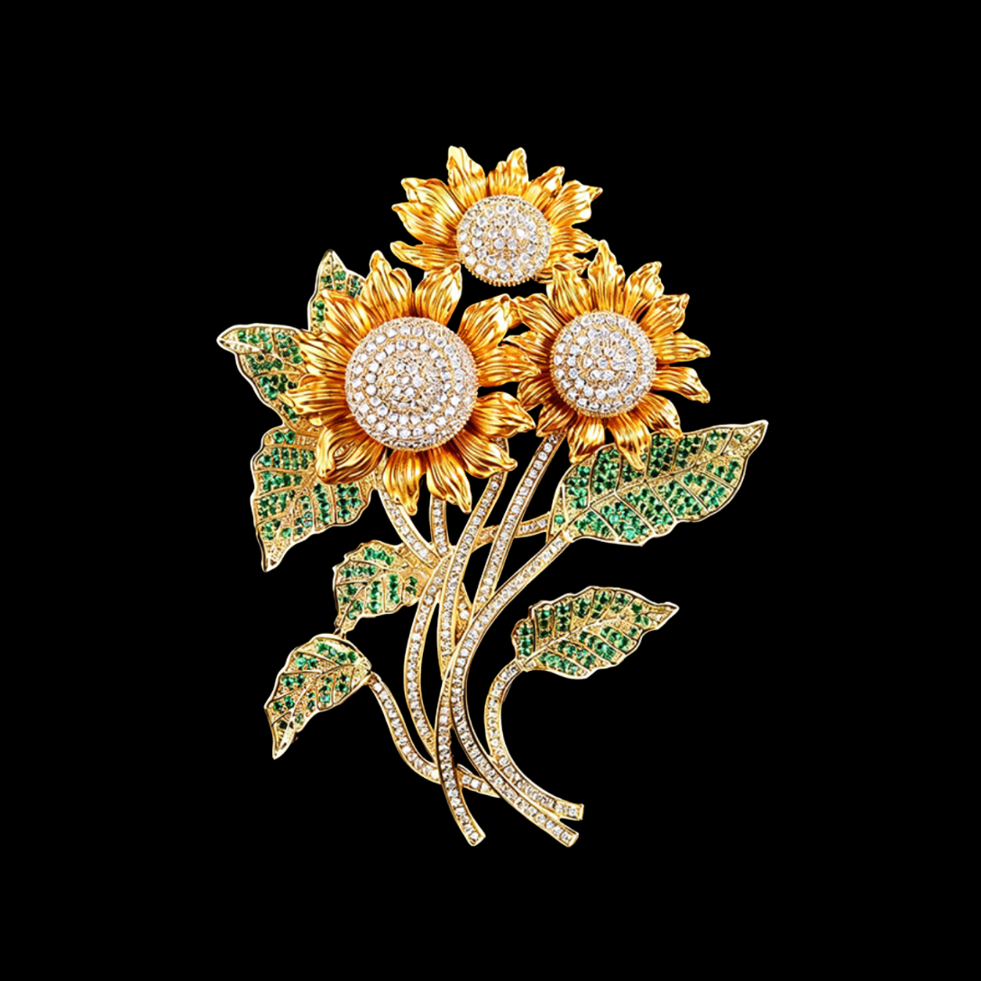 AVELIA Gold Sunflower Bouquet Brooch with Crystal Centers.
