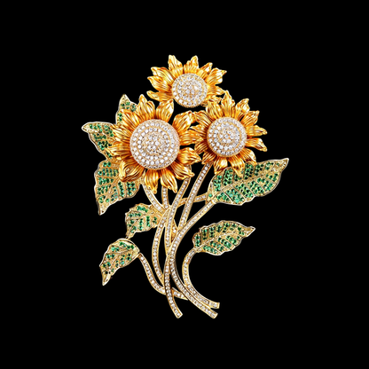 AVELIA Gold Sunflower Bouquet Brooch with Crystal Centers.