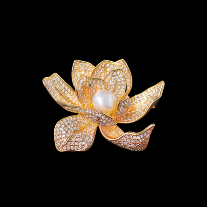 AVELIA Gold Water Lily Brooch with Pearl Accent