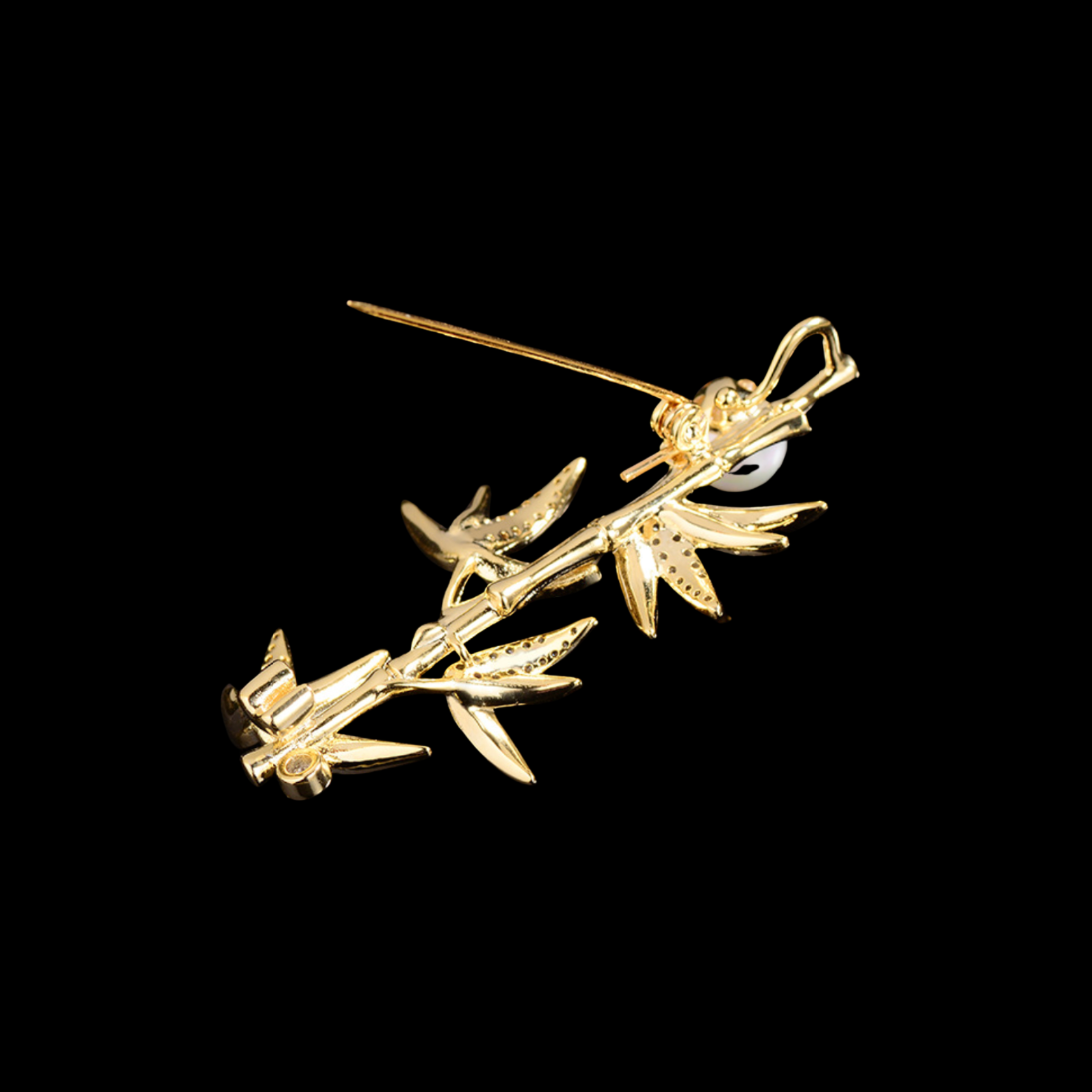 AVELIA Green Enamel Pearl Bamboo Brooch