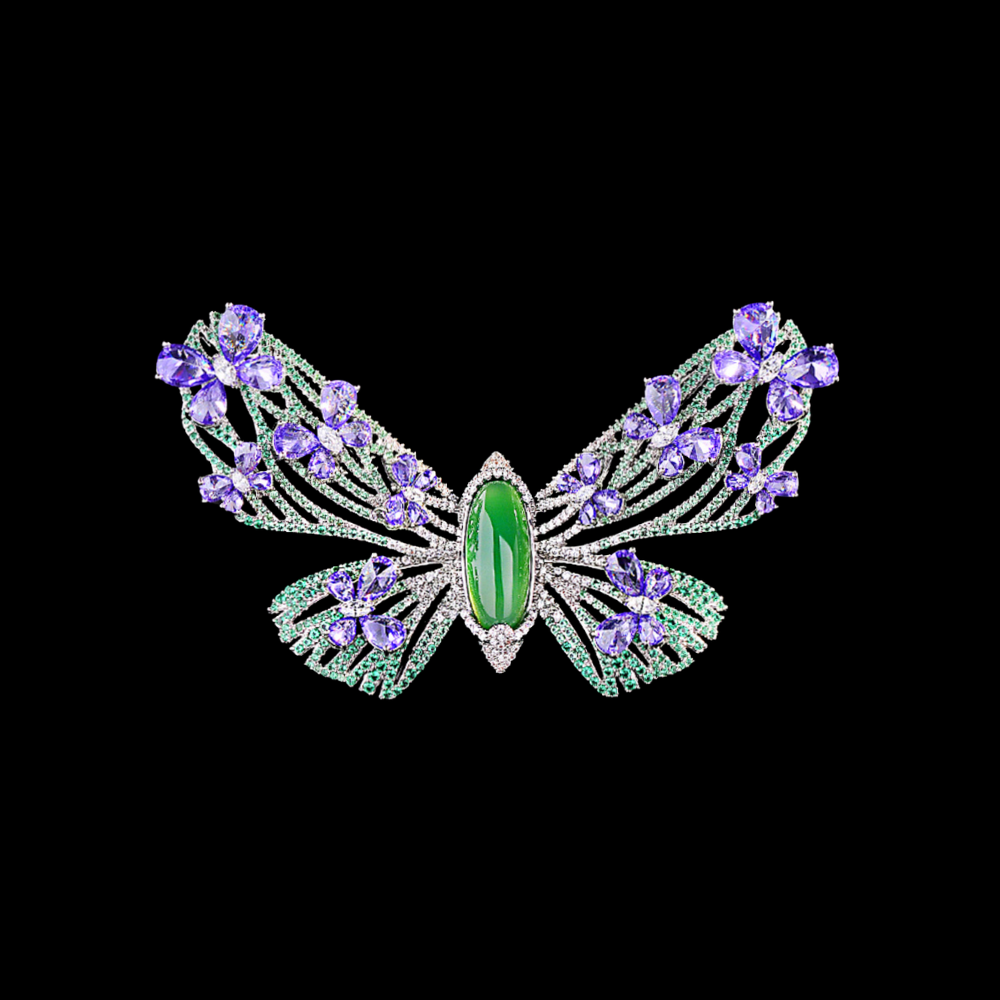 AVELIA Green Rhinestone Silver Butterfly Brooch