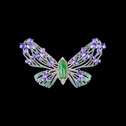 AVELIA Green Rhinestone Silver Butterfly Brooch