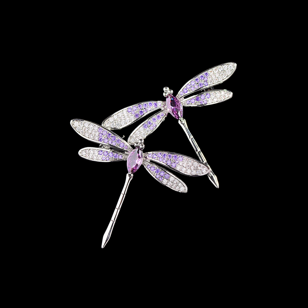 AVELIA Lavender Crystal Double Dragonfly Brooch