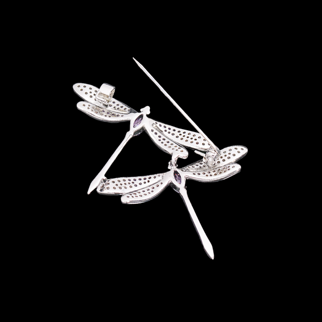 AVELIA Lavender Crystal Double Dragonfly Brooch