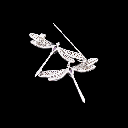 AVELIA Lavender Crystal Double Dragonfly Brooch