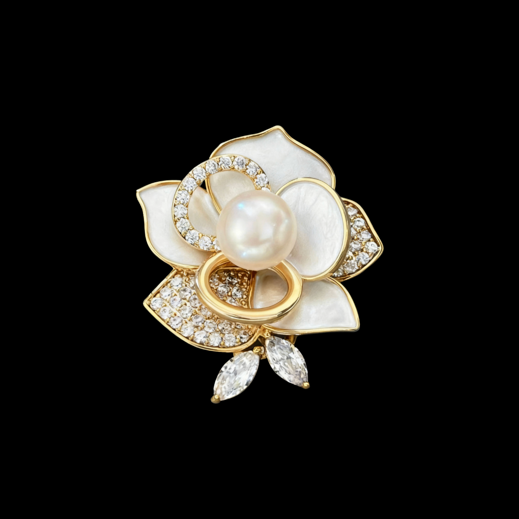 AVELIA Magnetic Mother of Pearl Camellia Flower Brooch
