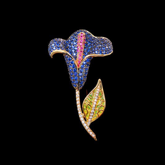 AVELIA Navy Blue Crystal Calla Lily Brooch