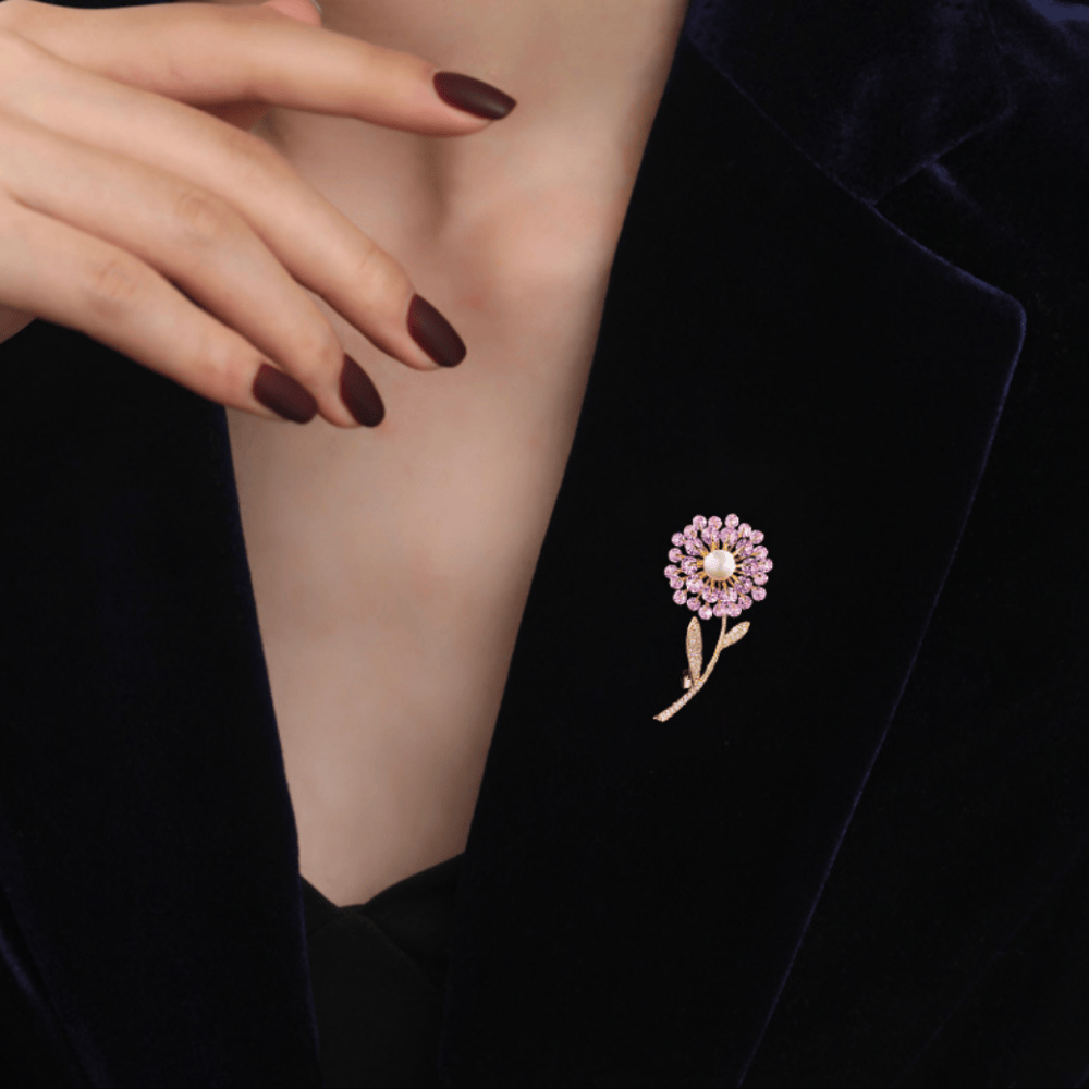 AVELIA Pink Crystal Dandelion Brooch