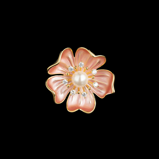 AVELIA Pink Enamel Cherry Blossom Scarf Ring