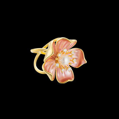 AVELIA Pink Enamel Cherry Blossom Scarf Ring