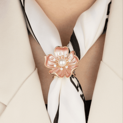 AVELIA Pink Enamel Cherry Blossom Scarf Ring