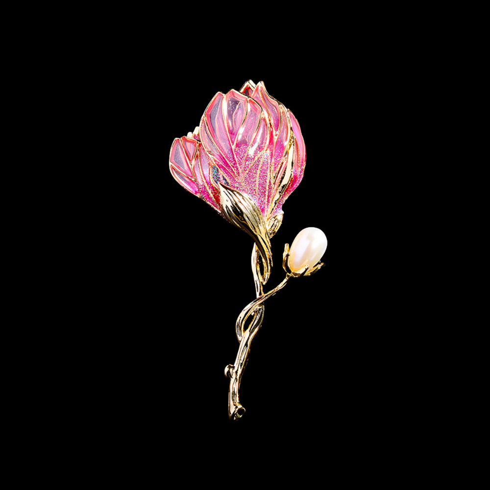 AVELIA Pink Enamel Magnolia Brooch