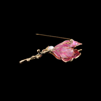 AVELIA Pink Enamel Magnolia Brooch