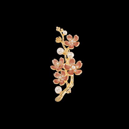 AVELIA Pink Enamel Pearl Cherry Blossom Brooch