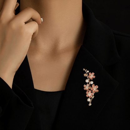 AVELIA Pink Enamel Pearl Cherry Blossom Brooch