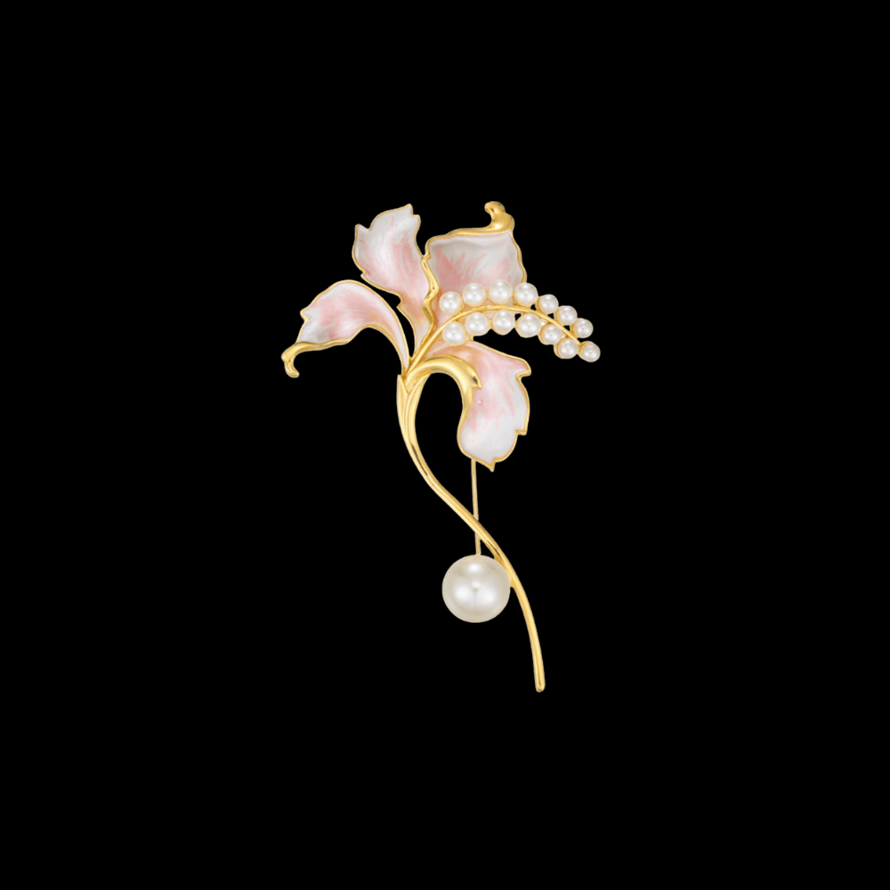 AVELIA Pink Enamel Pearl Lily Brooch