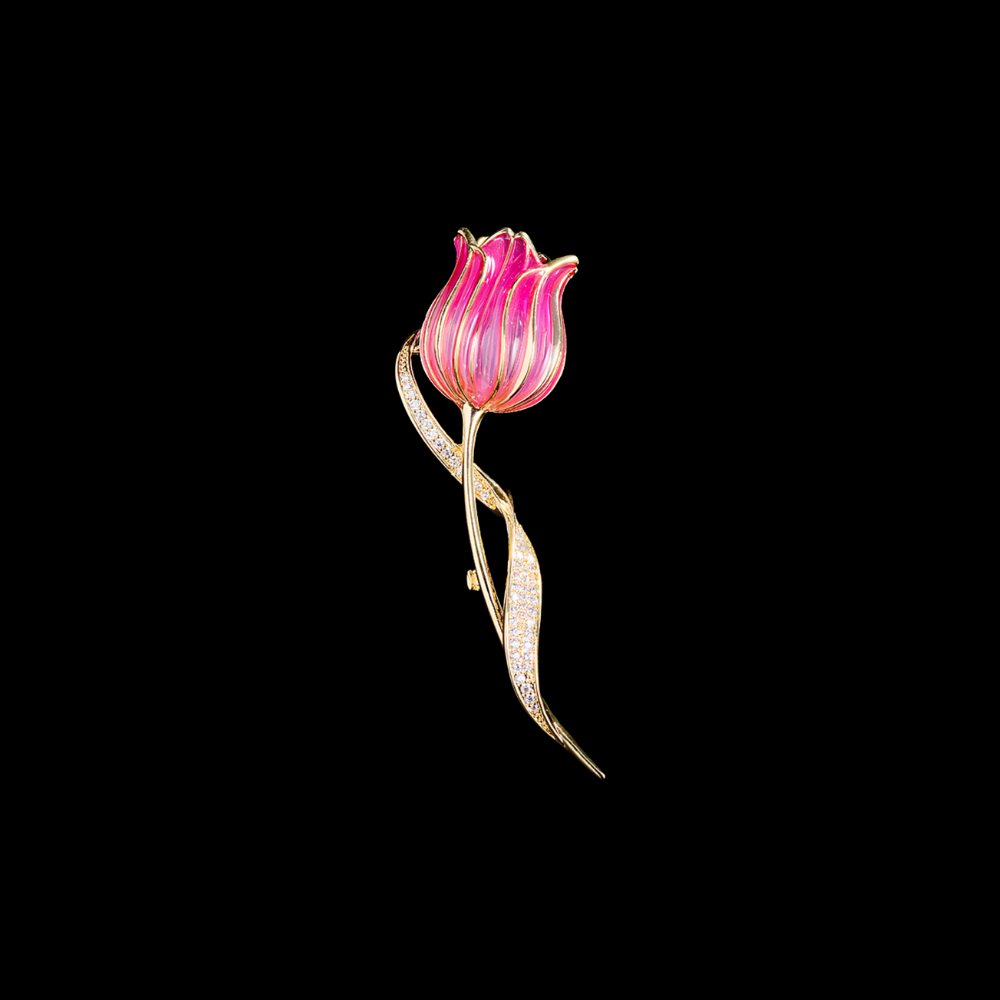 AVELIA Pink Enamel Rose Brooch