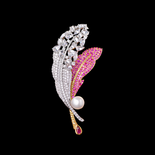 AVELIA Pink Feather Brooch