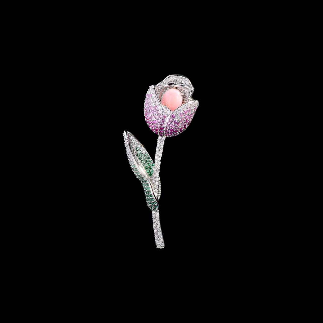 AVELIA Pink Gemstone Crystal Tulip Brooch