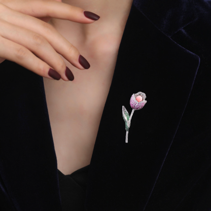 AVELIA Pink Gemstone Crystal Tulip Brooch