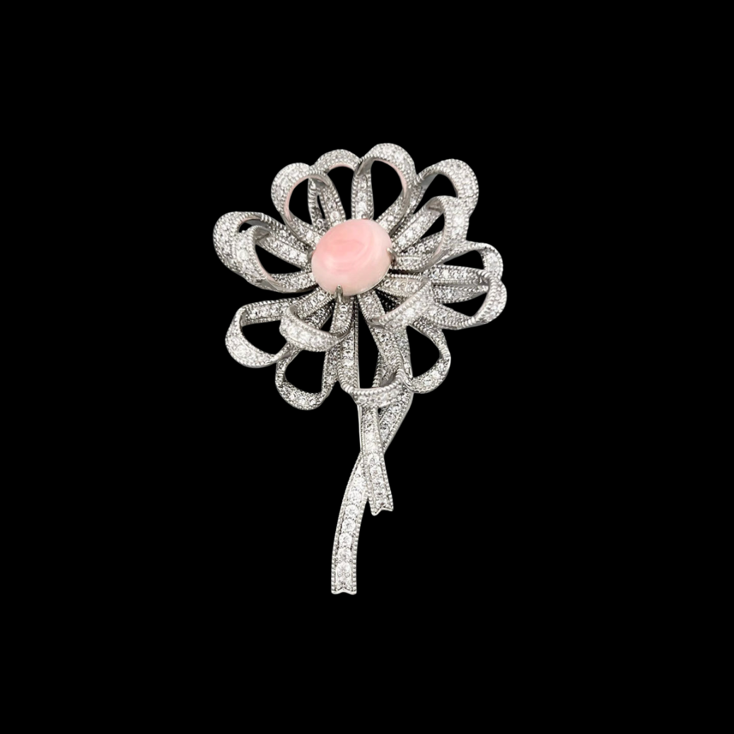 AVELIA Pink Gemstone Floral Ribbon Brooch