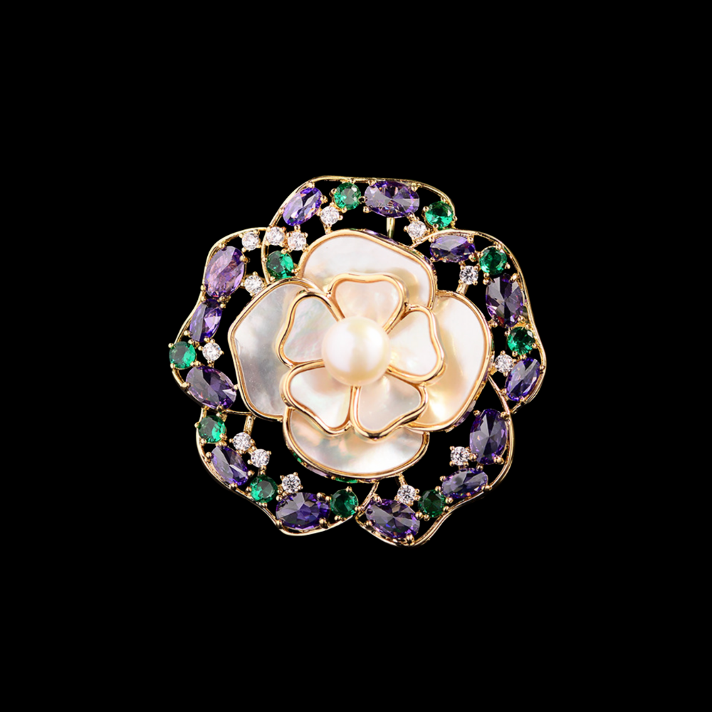 AVELIA Purple Crystal Camellia Brooch