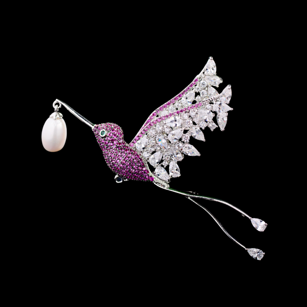 AVELIA Purple Crystal Hummingbird Brooch